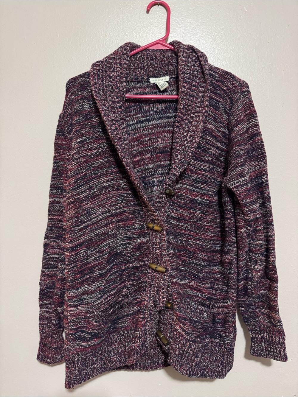 Forever 21 Marled Shawl Collar Cardigan - Purple/Pink/Gray